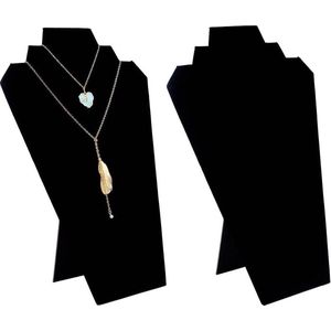 Zwart Fluwelen Sieraden Ketting Display Stand - 31cm Hoogte - 3D Buste Mannequin Model - Ketting Display Houder - Sieraden Ketting Organizer - Sieraden Hanger Opbergrek - Voor Shows