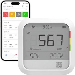CO2 Meter - Luchtkwaliteitsmeter - CO2 Monitor - Draagbaar - Thermometer - Hygrometer