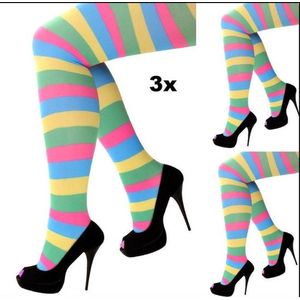 3x Panty strepen multicolour one size - Festival thema feest party carnaval fun