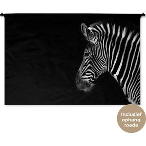 Wandkleed Dieren op een zwarte achtergrond - Zebra op zwarte achtergrond Wandkleed katoen 150x100 cm - Wandtapijt met foto