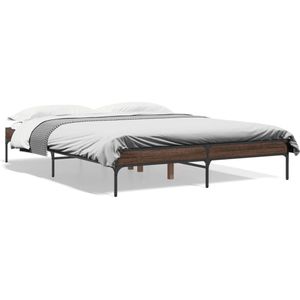 vidaXL - Bedframe - bewerkt - hout - metaal - bruin - eikenkleur - 140x200 - cm