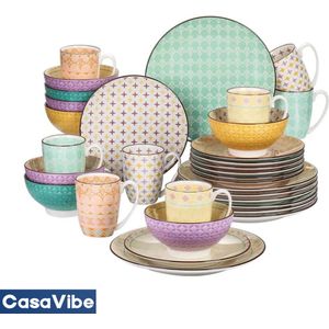 CasaVibe Serviesset – 32 delig – 8 persoons – Porselein - Luxe – Tulp – Bordenset – Dinner platen – Dessertborden