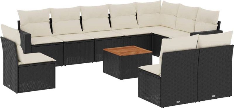 vidaXL - 11-delige - Loungeset - met - kussens - poly - rattan - zwart