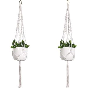 Plantenhanger 2 Pack 105CM macramé plantenmanden-hanger met kwastjes bloempothouder katoenen touw.