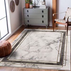 carpet Tapijt woonkamer - rand 160x230 cm grijs goud gemêleerd - moderne tapijten laagpolig