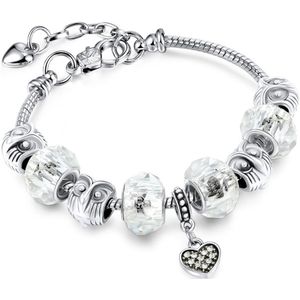 Treasure Trove Uil Hart Bedelarmband - Vrouw - Wit Zilverkleurig - Verstelbaar 19 - 22 cm