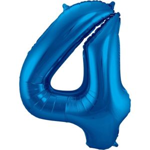 Ballon Cijfer 4 Jaar Blauw 36Cm Verjaardag Feestversiering Met Rietje