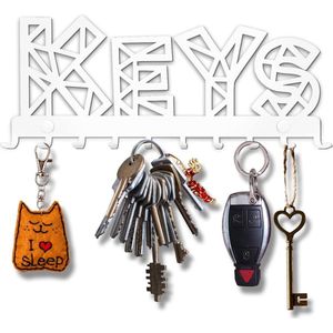 Sleutelrek Keys wandorganizer (10 haken) decoratief sleutelbord haaklijst sleutellijst vintage decor huisdeur keuken voertuigsleutel hanger wit