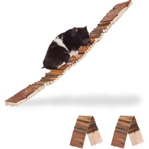 Relaxdays 3x hangbrug knaagdier - zitplank + ophangoogjes - houtladder vogel - voor kooi