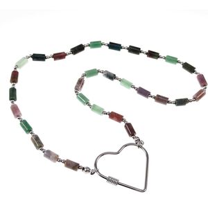 Halsketting met Hart Dames - Stalen Zilverkleur - Gekleurde Natuurstenen Choker - Kralenketting