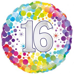 Folieballon 16 jaar - Cijfer ballon - Ballon - Ballonnen - Verjaardag - Sweet 16 - Confetti - Folie - multicolor