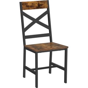 Vintage Bruin-Zwarte Eetkamerstoelen - Keukenstoelen - Spaanplaat Staal - Comfortabele zit - Stevige constructie - Eenvoudige montage - 43,4 cm x 43 cm x 95,5 cm