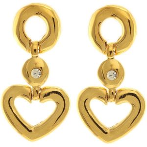 Behave Dames oorbellen hangers goud-kleur hartjes 4,5 cm
