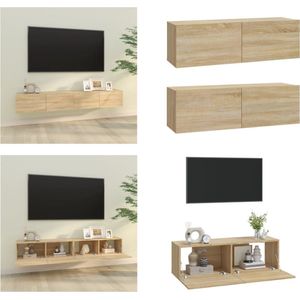 vidaXL Tv-meubelen 2 st wandgemonteerd 100x30x30 cm hout sonoma eiken - Tv-kast - Tv-kasten - Tv-meubel - Tv-meubel Met LED-verlichting