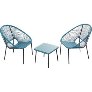 Concept-U - Set van 2 fauteuils + salontafel blauw ACAPULCO