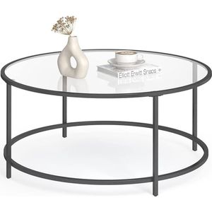 MIRA Home - Salontafel - Ronde Tafel - Glas - Bijzettafel - Zwart - 84x84x45,5