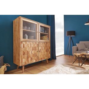 Massief houten dressoir MYSTIC LIVING 140cm naturel acacia vitrine 3D oppervlak - 39942