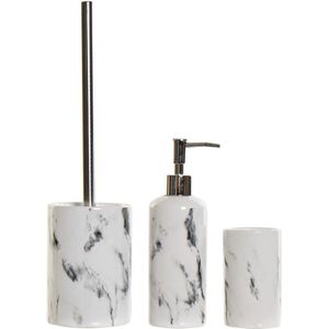 Badkamerset 3-delig marmer wit steen - Toilet/badkamer accessoires - toiletborstel - zeeppompje