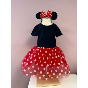 Feestjurk-verkleedkleding-kleedje-verjaardagjurk-themafeest-minnie-rood-muis-diadeem-avondjurk-jurk meisje (mt 86/92)