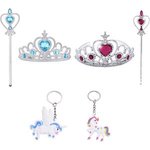 Het Betere Merk - Prinsessen Speelgoed - Prinses accessoireset - 2 x Kroon (Tiara) - 2 x Toverstaf - Unicorn Hanger - Voor bij je Verkleedkleding - Blauw - Paars