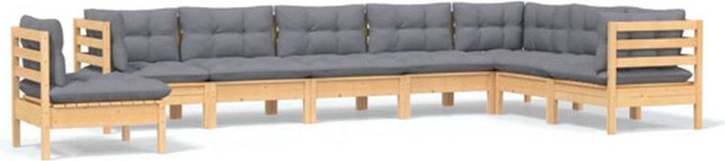 vidaXL 8-delige Loungeset met grijze kussens massief grenenhout