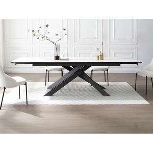 Vente-unique Verlengbare eettafel 8 tot 12 plaatsen van keramiek, gehard glas en metaal - Wit marmereffect en antraciet - COREMA van Maison Céphy L 280 cm x H 76 cm x D 100 cm