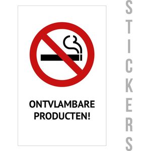 Pictogram/ sticker | 15 x 25 cm | Rookverbod - ""Ontvlambare producten!"" | Roken | No smoke | Ne pas fumer | Verboden te roken | Brandgevaar | Danger | Tankstation | Sigaretten | Tabak | 2 stuks