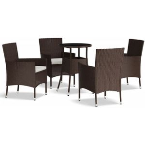 vidaXL 5-delige Bistroset met kussens poly rattan bruin - Bistroset - Bistrosets - Bistro Set - Bistrotafel