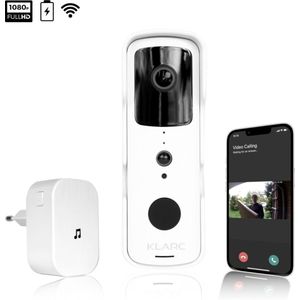 KLARC® Video Deurbel - Wit - Draadloos & Oplaadbaar - Waterdicht - Gratis 32GB SD-kaart - 1080p & Gratis Wifi App – incl. Chime met ring melodieën - Werkt als Ring & Eufy Deurbel