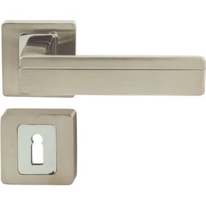 Domino® Deurkrukgarnituur TIK QR M6/M9 - Chroom/Nikkel - BB- gladde sleutel met Vierkant Rozette - Deurbeslag van aluminium - Deurklink voor kamerdeur, kantoordeur, kelderdeur en binnendeur