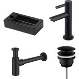 Diamond Line Rhea - Fonteinset Links - Mat Zwart - Rechthoek - 36.5x18x9cm - Incl. Toiletkraan Hendel Clickwaste Sifon - Mat Zwart