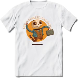 Casual skelet T-Shirt Grappig | Dieren halloween Kleding Kado Heren / Dames | Animal Skateboard Cadeau shirt - Wit - 3XL