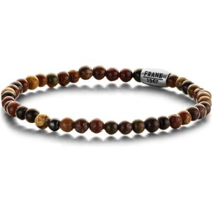 Frank 1967 Courageous Beads 7FB 0314 Natuurstenen Armband met Staal Element - Picasso 4 mm - Lengte 20 cm - Bruin / Multi