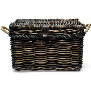 New Looxs Melbourne Large - Rotan Fietsmand met Deksel - Handgemaakt - Voorop - 45 Liter - Grijs