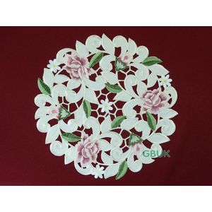 Tafelkleed - Opengewerkt met roze bloem - Rond 40 cm - 7662-RSZ