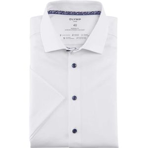 OLYMP 24/7 modern fit overhemd - korte mouw - twill - wit (contrast) - Strijkvrij - Boordmaat: 38