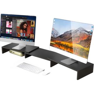 Monitorstandaard Monitorstandaard Riser, Laptopstandaard Hout met verstelbare lengte en draaihoek Houten bureaubladorganizer, voor pc-monitor Laptopprinter, Zwart