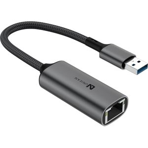 UNIEAN USB-A 3.0 naar Ethernet Adapter - RJ45 Gigabit - Bekabeld Internet - 1000 Mbps LAN - Converter - Aluminium Behuizing - 20cm - voor Laptop, Computer, Telefoon, Tablet - Apple, HP, Asus, Lenovo, Dell, Acer, Microsoft, Samsung, MSI, Medion, PEAQ