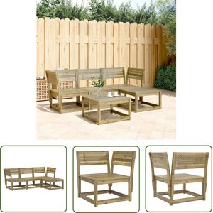 The Living Store 4-delige Loungeset geïmpregneerd grenenhout - Loungebank - Tuinset - Buitenmeubels - Hout - Grenenhout