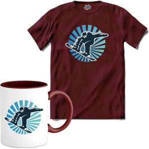 Snowboarder | Snowboarden - Bier - Winter sport - T-Shirt met mok - Unisex - Burgundy - Maat S