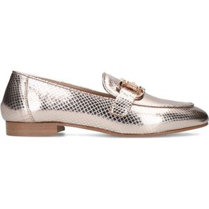 Manfield - Dames - Gouden leren loafers met snakeprint - Maat 39