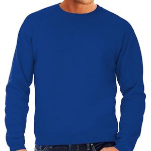 Grote maten sweater / sweatshirt trui blauw met ronde hals voor heren - blauwe - basic sweaters 3XL (58)