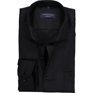 CASA MODA comfort fit overhemd - zwart twill - Strijkvrij - Boordmaat: 49