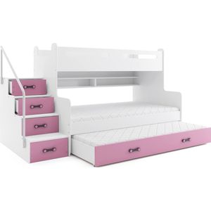 kinder/tienerbed Max 3 incl 3 matrassen Wit roze