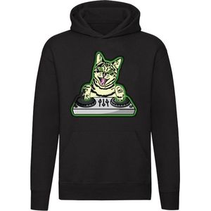 Dj kat Hoodie - muziek - feest - mixer - huisdier - draaien - geluid - dieren - dansen - unisex - trui - sweater - capuchon