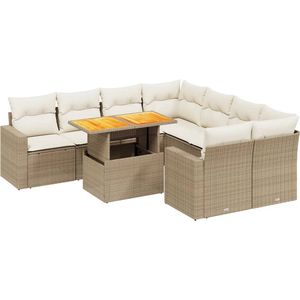 vidaXL - 9-delige - Loungeset - met - kussens - poly - rattan - beige