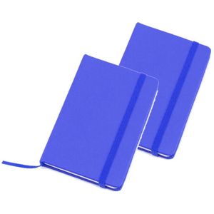 Set van 8x stuks notitieblokje blauw met harde kaft en elastiek 9 x 14 cm - 100x blanco paginas - opschrijfboekjes