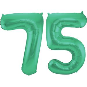 Folat Folie ballonnen - 75 jaar cijfer - glimmend groen - 86 cm - leeftijd feestartikelen