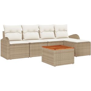 vidaXL - 6-delige - Tuin - Sofa - Set - met - Kussens - Beige - Poly - Rattan - Acacia