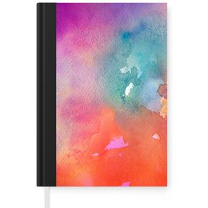 Notitieboek - Schrijfboek - Waterverf - Groen - Roze - Oranje - Notitieboekje klein - A5 formaat - Schrijfblok